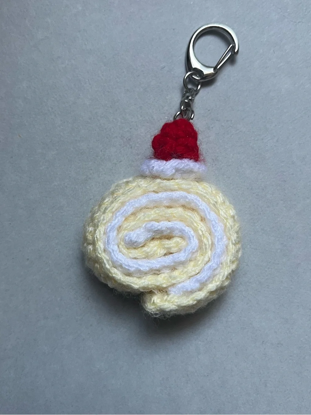 Handmade Yellow & White Rolled Cake Keychain with Red Top - Kids Accessories